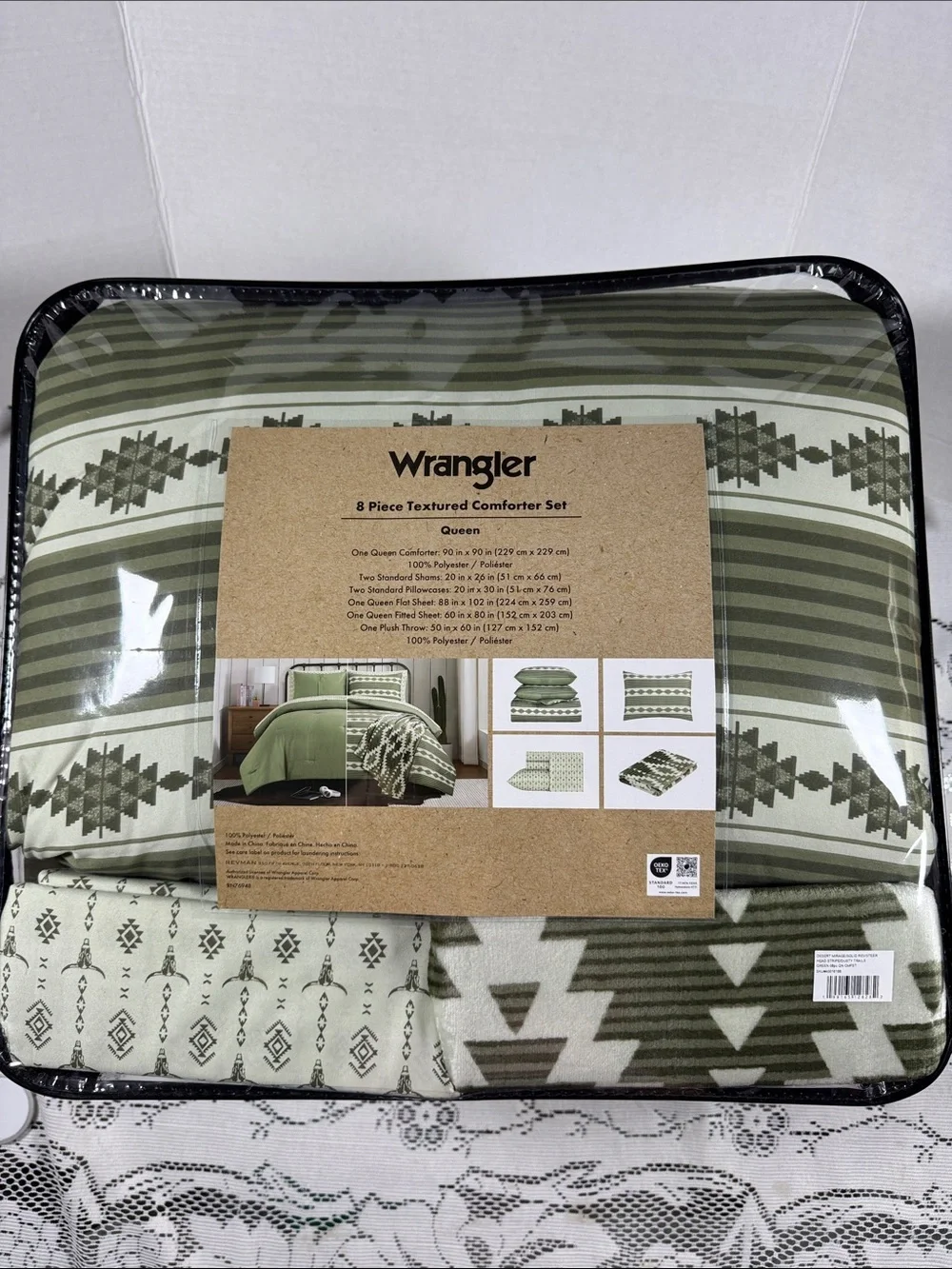 Wrangler Queen Size 8 Piece Comforter Set Green Desert Mirage Steer Head Stripe